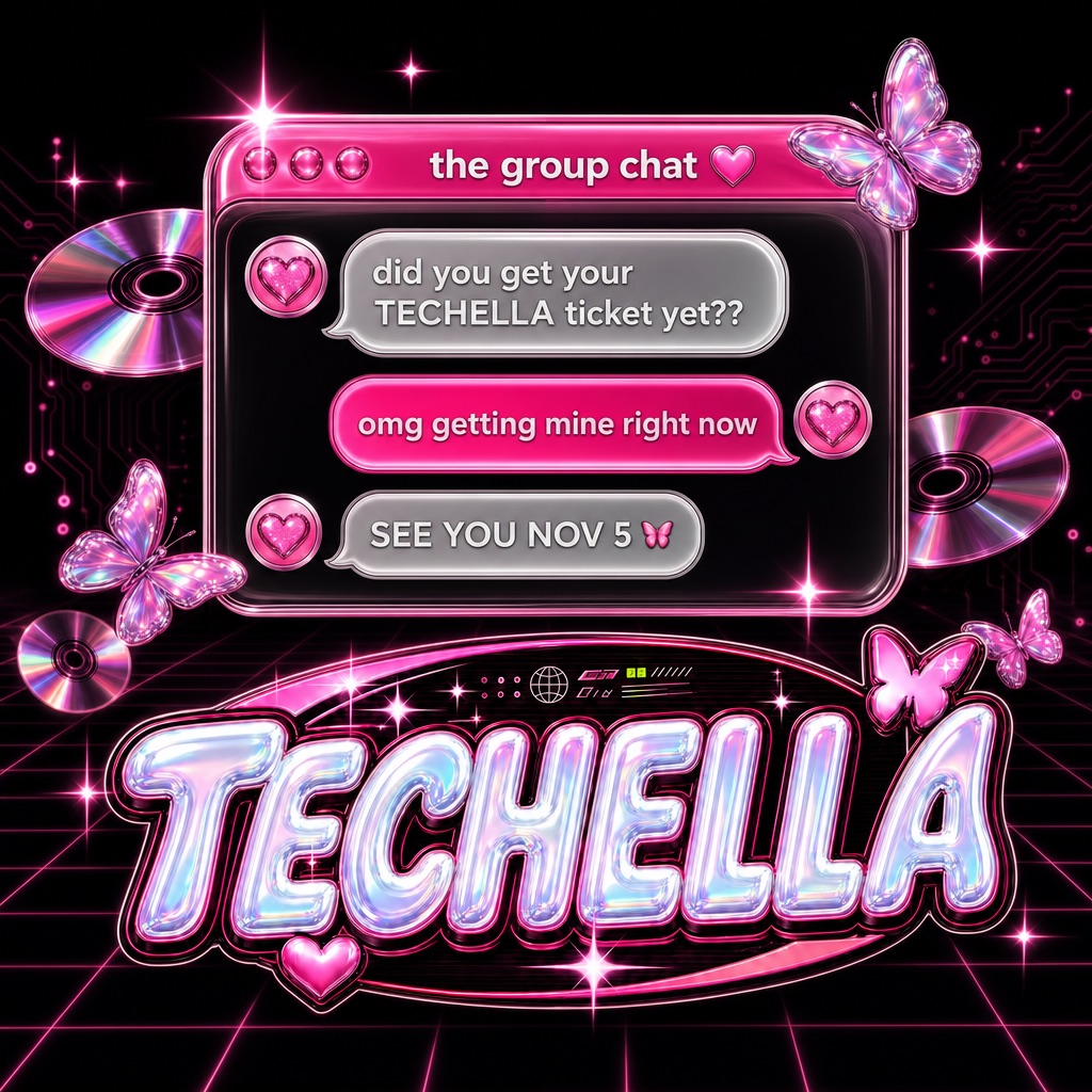 Techella promo graphic — group chat feed post