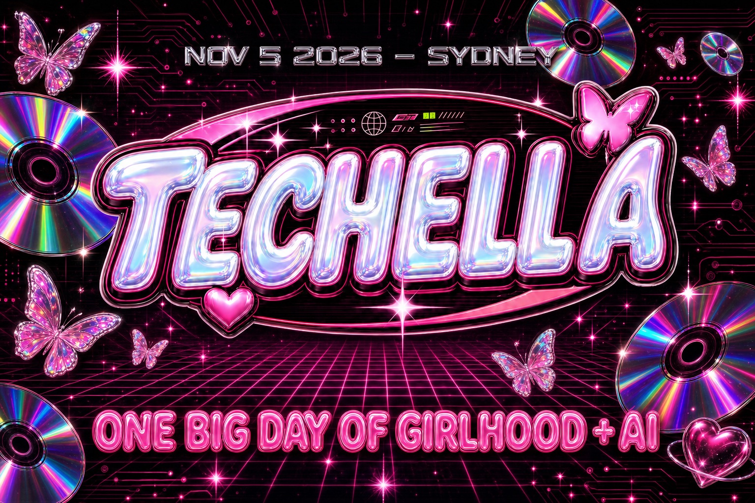 Techella promo graphic — 'one big pink day' banner